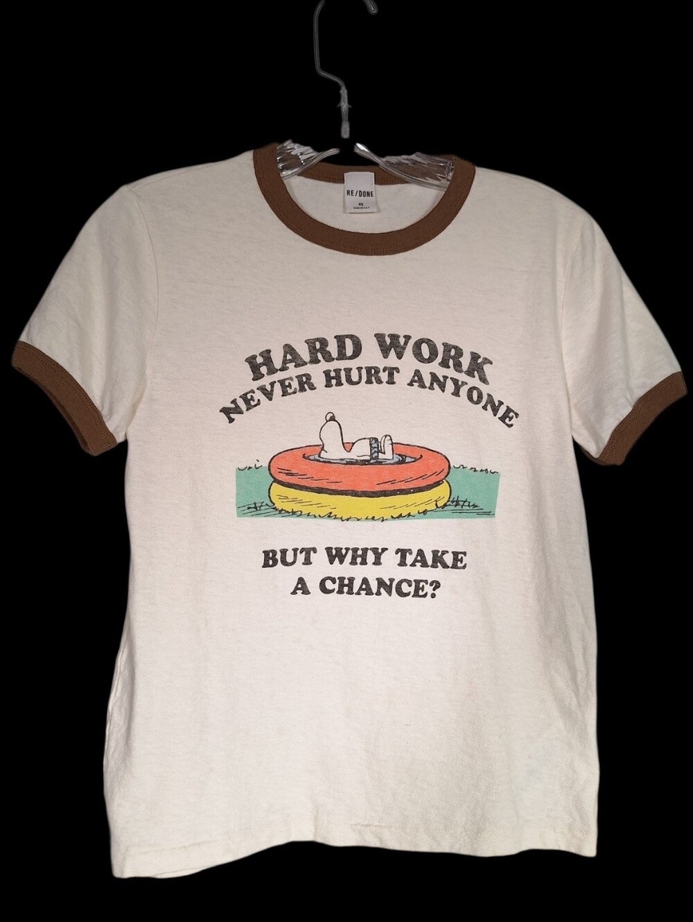 RE/DONE Snoopy Ringer T Shirt Womens XS Hard Work 100% Cotton Peanuts Retro 70s